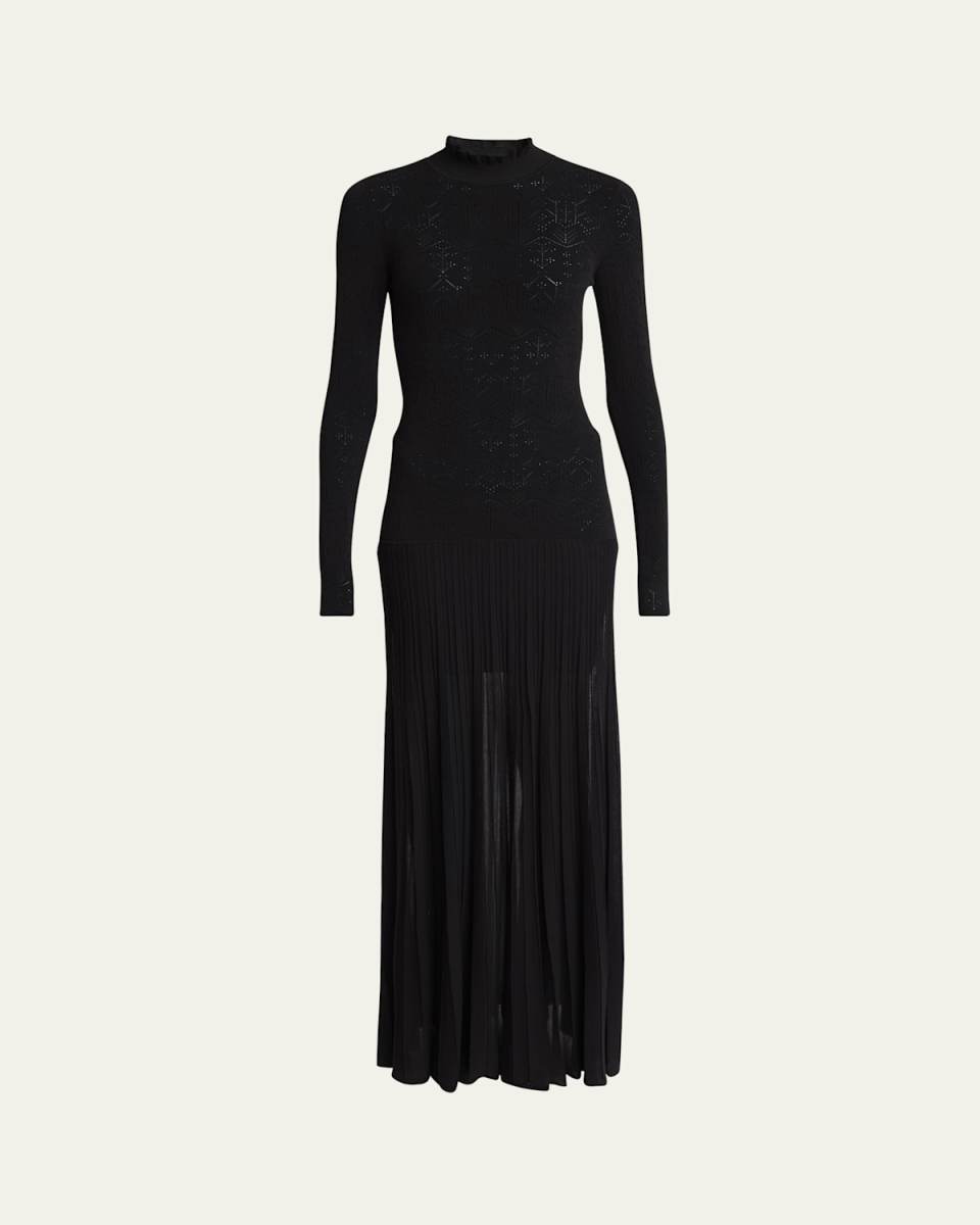 Gisole Long-Sleeve Drop-Waist Pleated Skirt Maxi Dress